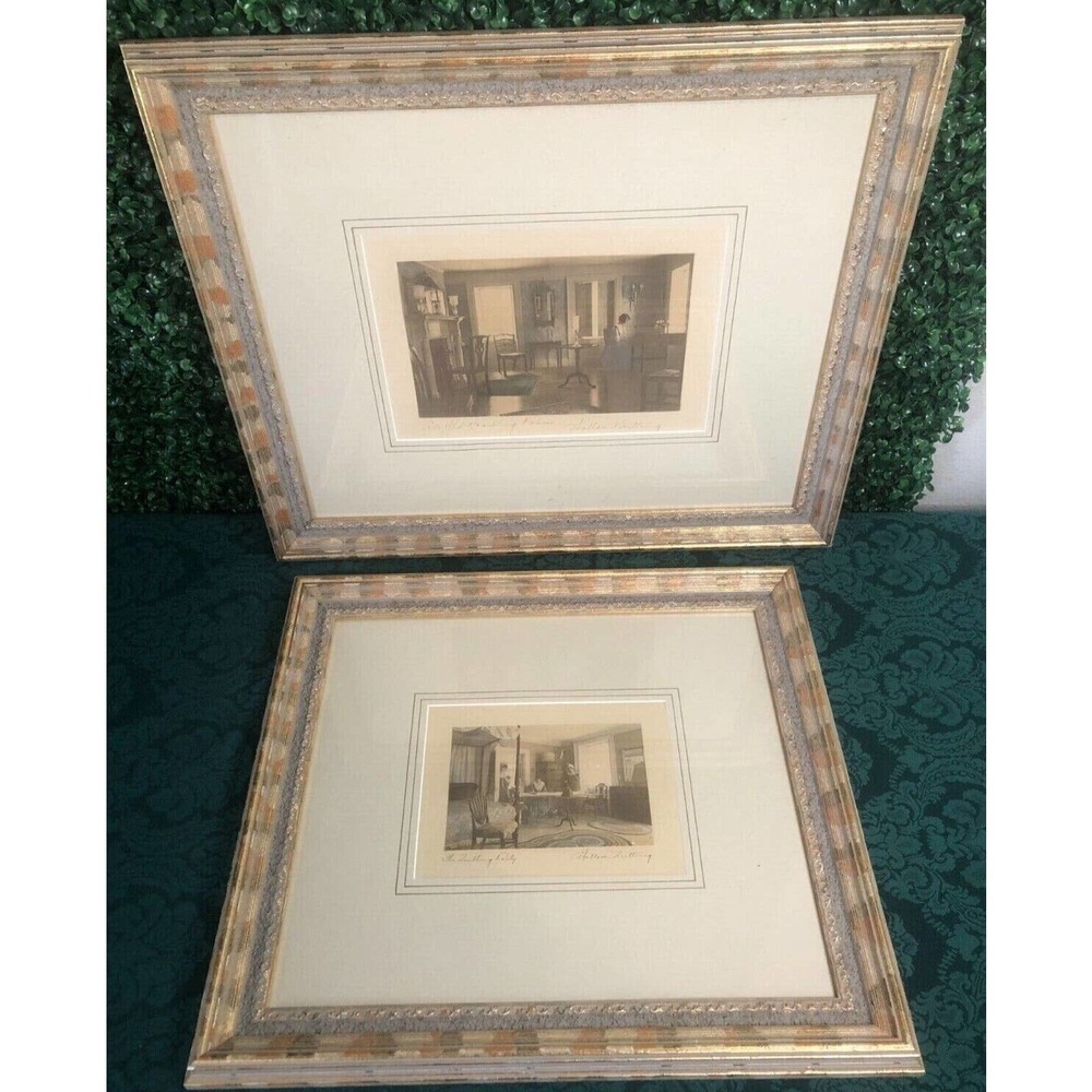 Two Rare Wallace Nutting Signed Hand Colored Lithographs 1915- Framed & Matted